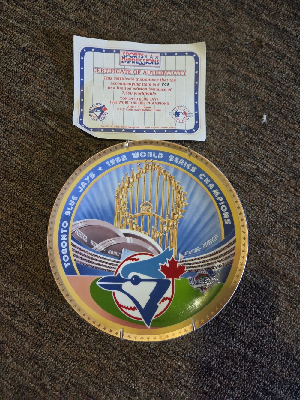 Toronto Blue Jays 1992 World Series Champions Commemorative Plate - Blue/Gold